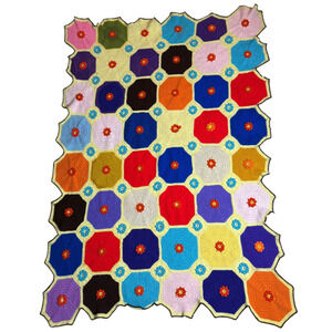 Vintage Hand Crochet Afghan Knit Blanket Multicolor Octagon Floral Granny Core